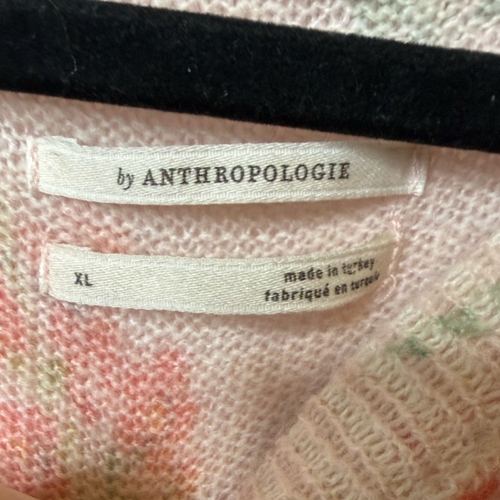 Anthropologie Pink Floral Rose Crew Neck Short Sleeve Sweater - Picture 6 of 7